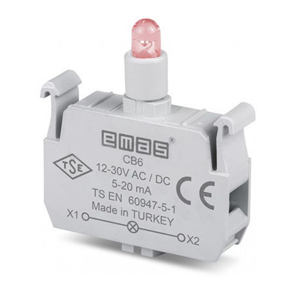 Блок-контакт подсветки CВ6 с красным светодиодом 12-30В АС/DC EMAS(CВ6)