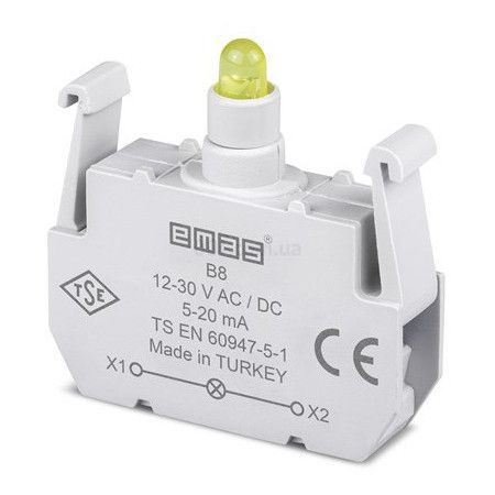 Блок-контакт подсветки В8 с жёлтым светодиодом 12-30В АС/DC EMAS(В8)