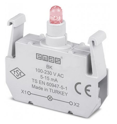 Блок-контакт подсветки ВK с красным светодиодом 100-250В АС EMAS(ВK)