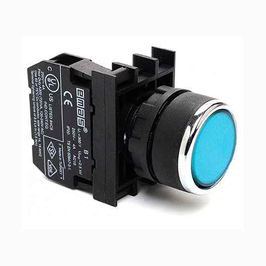 Кнопка B 100 DM нажимная круглая 1НО (синяя) EMAS(B100DM)