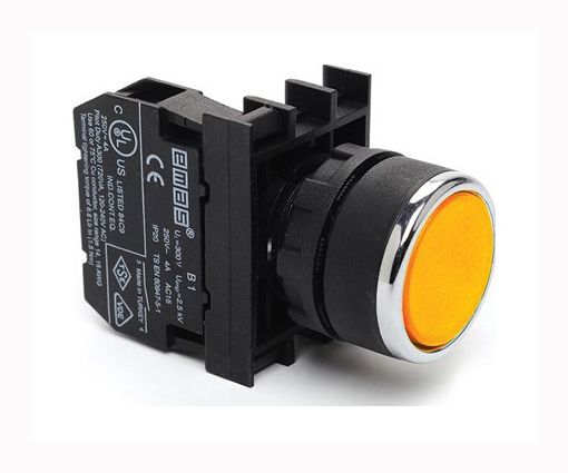 Кнопка B 100 DS нажимная круглая 1НО (жёлтая) EMAS(B100DS)