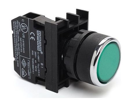 Кнопка B 100 DY нажимная круглая 1НО (зеленая) EMAS(B100DY)