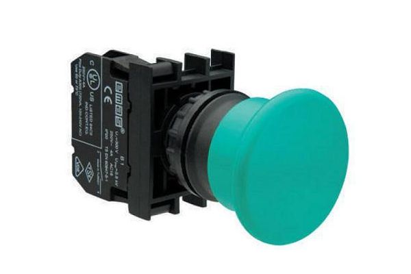 Кнопка B 100 MY "грибок" без фиксации зеленая 1НО EMAS(B100MY)