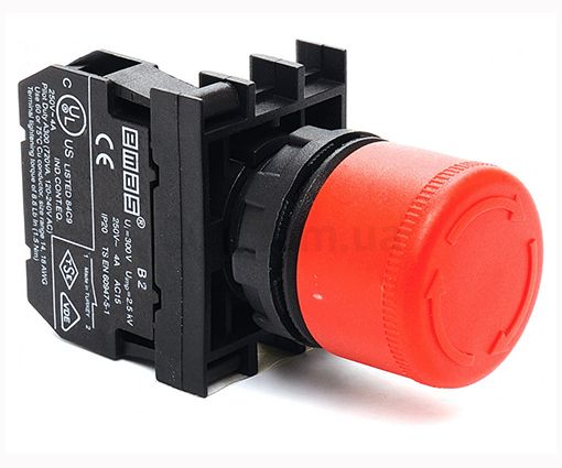 Кнопка B 200 E30 "грибок" аварийная D=30мм с фикс. и возв.поворотом 1НЗ EMAS(B200E30)