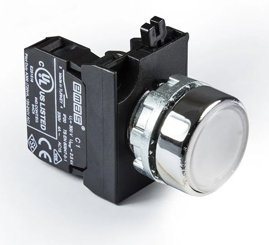Кнопка CM100DB нажимная круглая (1НО) белая - металл IP65 EMAS(CM100DB)