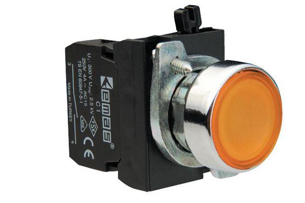 Кнопка CM100DS нажимная круглая (1НО) жёлтая - металл IP65 EMAS(CM100DS)