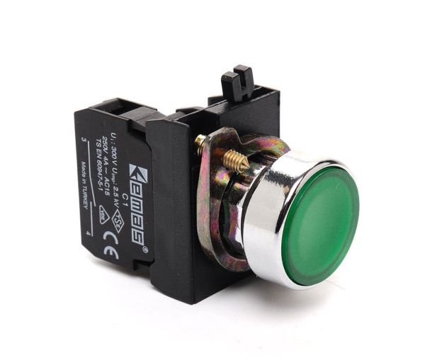 Кнопка CM100DY нажимная круглая (1НО) зелёная - металл IP65 EMAS(CM100DY)