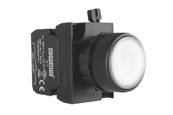 Кнопка CP100DB нажимная круглая (1НО) белая - пластик IP65 EMAS(CP100DB)