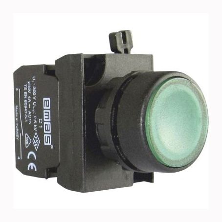 Кнопка CP100DY нажимна кругла (1НО) зелена - пластик IP65 EMAS(CP100DY)