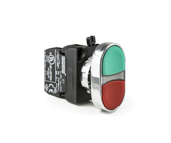 Кнопка сдвоенная CM102K20KY красно-зелёная металл IP65 EMAS(CM102K20KY)