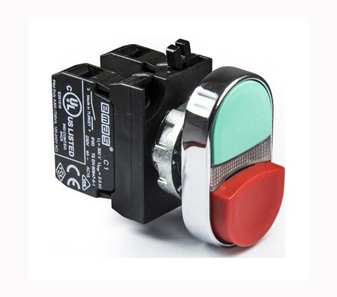 Кнопка сдвоенная CM102K21KY красно-зелёная металл виступаюча IP65 EMAS(CM102K21KY)