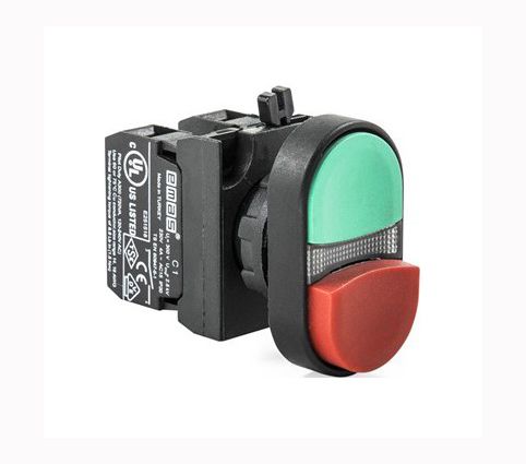 Кнопка сдвоенная CP102K21KY красно-зелёная пластик виступаюча IP65 EMAS(CP102K21KY)