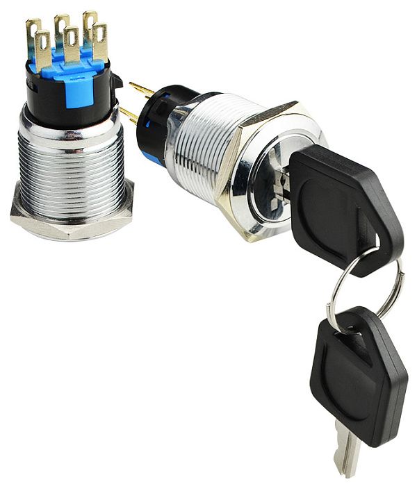 Кнопка металлическая TY 19C-K11/3 с ключем 3-позиц. 2NO+2NC АСКО(A0140010214)