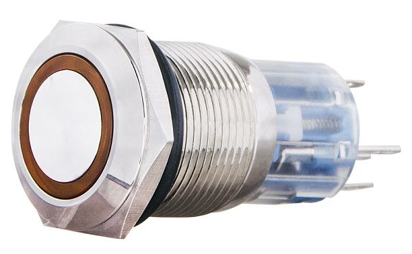 Кнопка металлическая TYJ 19-271 плоская с подсветкой желтая АСКО(A0140010114)