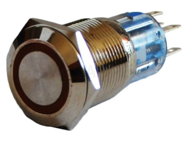 Кнопка металлическая TYJ 19-272 плоская с подсветкой зеленая АСКО(A0140010116)