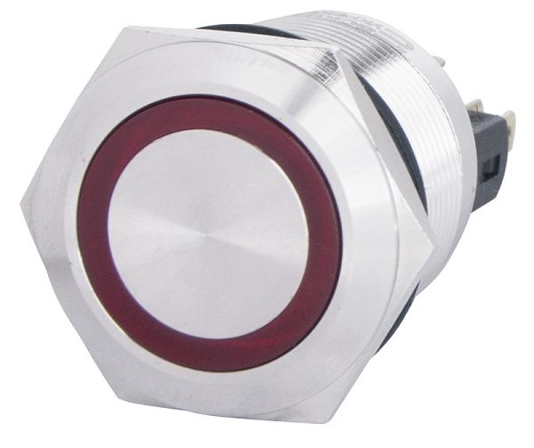 Кнопка металлическая TYJ 22-371 плоская с подсветкой красная + фиксация АСКО(A0140010136)