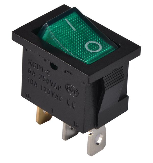 Переключатель 1 кл. KCD1-2-101N GR/B 220V (зеленый с подсветкой) АСКО(A0140040054)