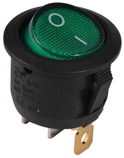 Переключатель 1 кл. KCD1-5-101N GR/B 220V ВМЕСТО YL213-03 (круглый зеленый с подсветкой) АСКО(A0140040072)