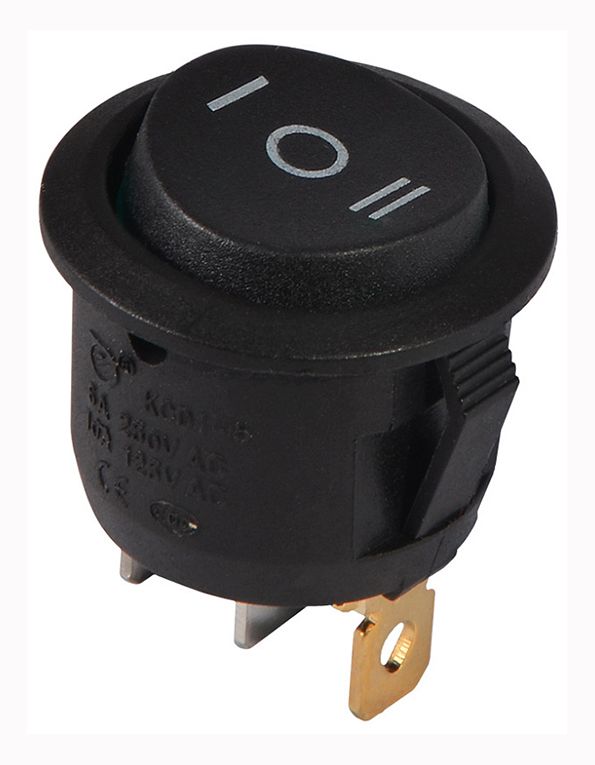 Переключатель 1 кл. KCD1-5-103 B/B (круглый черный перекидной) АСКО(A0140040070)
