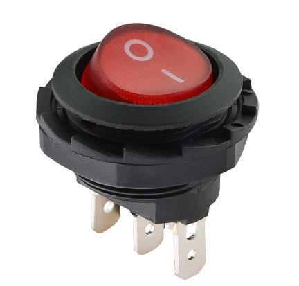 Перемикач 1 кл. KCD1-7-101NY R/B (круглий червоний з підсвічуванням) АСКО(A0140040136)