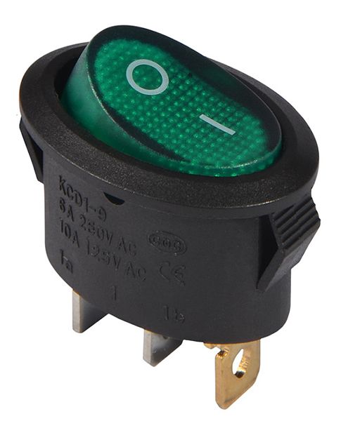Переключатель 1 кл. KCD1-9-101N C3-GR/B 220V (овальный зеленый с подсветкой) АСКО(A0140040088)