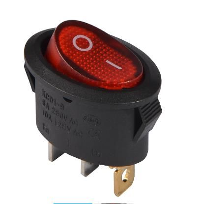 Перемикач 1 кл. KCD1-9-101N R/B 220V (овальний червоний з підсвічуванням) АСКО(A0140040087)