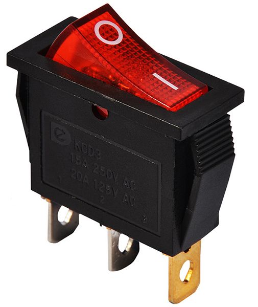 Переключатель 1 кл. KCD3-101N R/B 220V ВМЕСТО YL202-01 (красный с подсветкой узкий) АСКО(A0140040027)