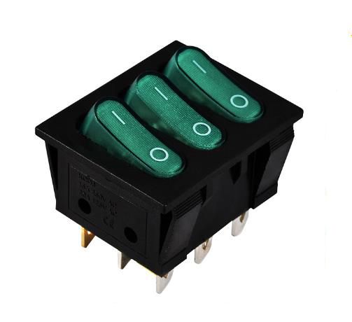 Перемикач 3 кл. KCD2-3101N GR/B (зелений з підсвічуванням) АСКО(A0140040121)