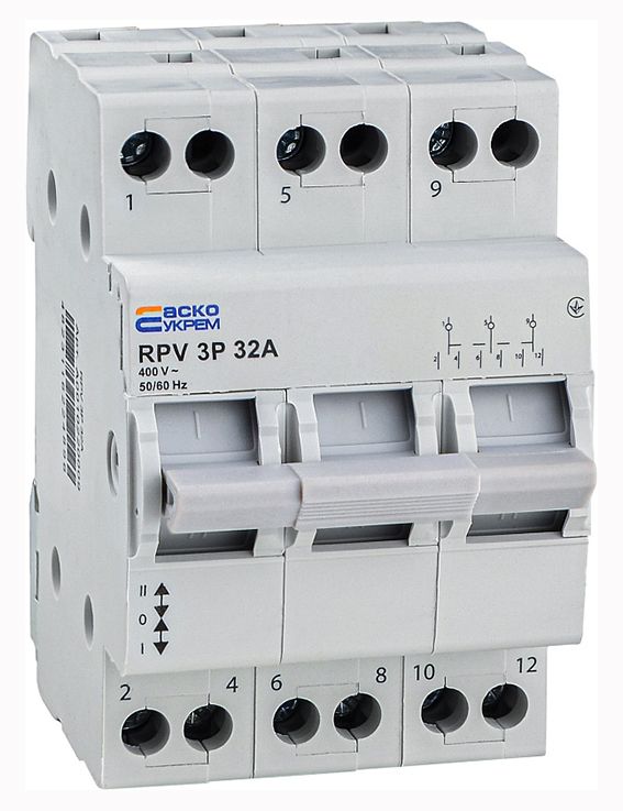 Перемикач вводу ручний RPV 3P 32A (1-0-2) Аско(A0010220009)