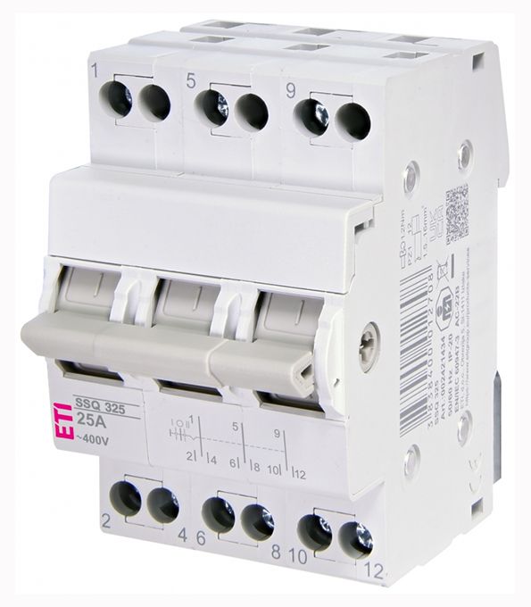 Переключатель трехпозиционный SSQ 325 3х25А DIN ETI (1-0-2)(2421434)