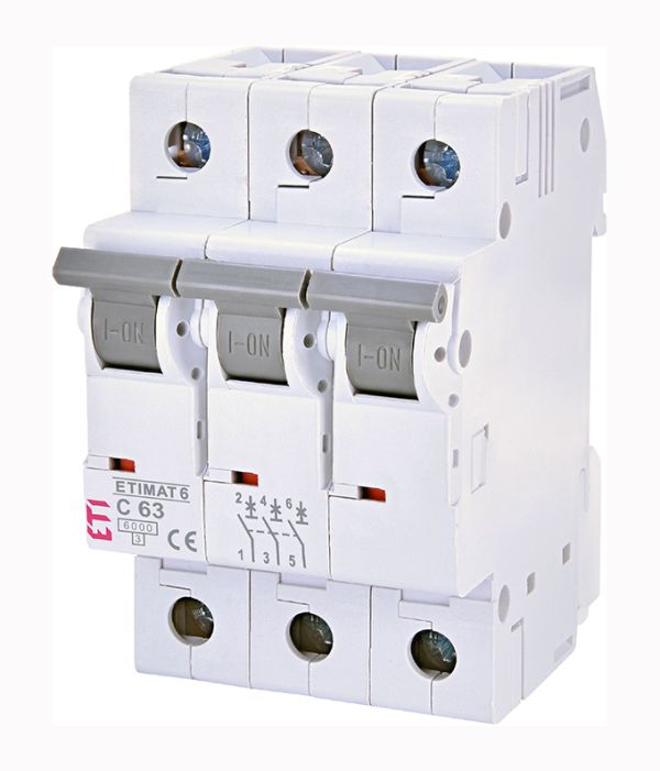Вимикач автоматичний ETIMAT 6 3p/C63A 6kA ETI(2145522)