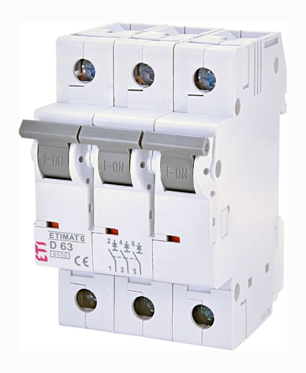 Вимикач автоматичний ETIMAT 6 3p/D63A 6kA ETI(2164522)
