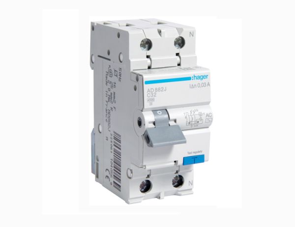 Вимикач диференційний AD882J 1P+N 4,5кA C32A 30мА тип AC HAGER(АD882J)