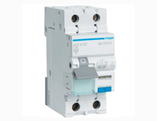 Вимикач диференційний ADA975D 1P+N 6кA C25A 30мА тип A HAGER(ADA975D)