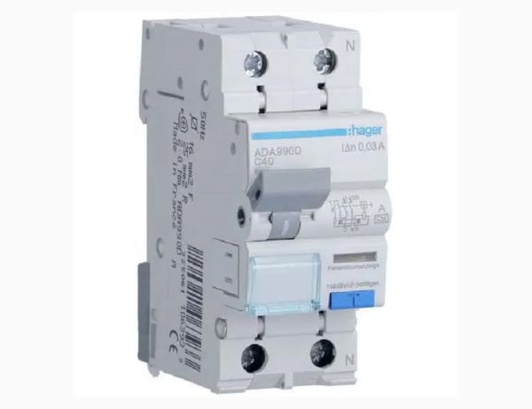 Вимикач диференційний ADA990D 1P+N 6кA C40A 30мА тип A HAGER(ADA990D)