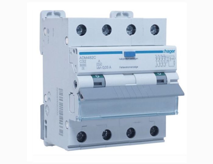 Вимикач диференційний ADM482C 4р 6кА С32А 30мА тип А HAGER(АDM482C)