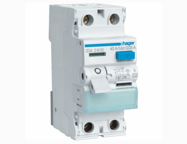 Реле диференційне CDA240D 2p-40А/30мА тип А HAGER(CDA240D)