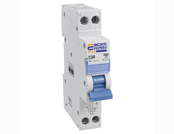 Пристрій захисного відключення з захистом від надструмів UTrust 1p+N (18mm) C20 30mА AC(A0010210145)