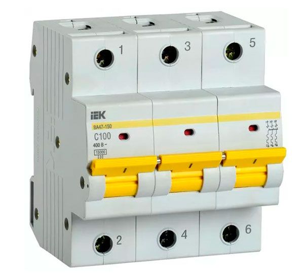 Вимикач автоматичний ВА47-150 15kA 3p/D100A ИЕК(MVA50-3-100-D)