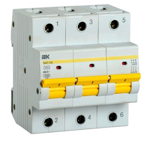Вимикач автоматичний ВА47-150 15kA 3p/D63A ІЕК(MVA50-3-063-D)