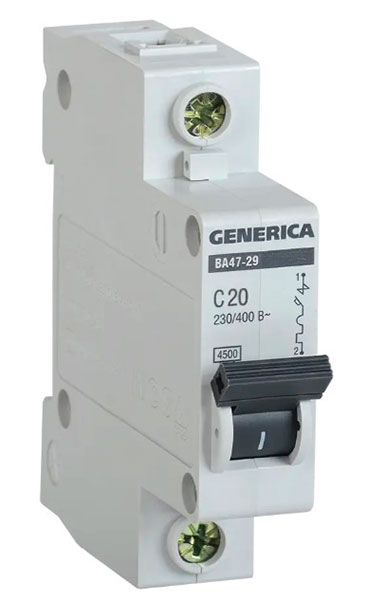 Вимикач автоматичний ВА47-29 1р 20А 4,5кА х-ка С GENERICA(MVA25-1-020-C)
