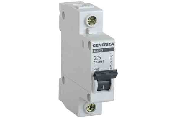 Вимикач автоматичний ІЕК ВА47-29 1р/С25А GENERICA(MVA25-1-025-C)