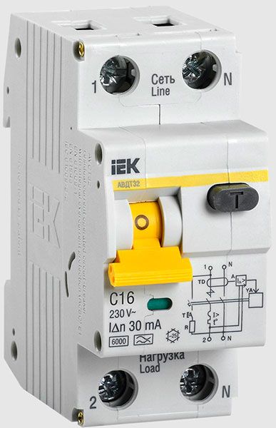 Автоматичний вимикач диференційного струму АВДТ32 С16А 30мА УЕК(MAD22-5-016-C-30-U)