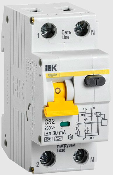 Автоматичний вимикач диференційного струму АВДТ32 С32А 30мА УЕК(MAD22-5-032-C-30-U)