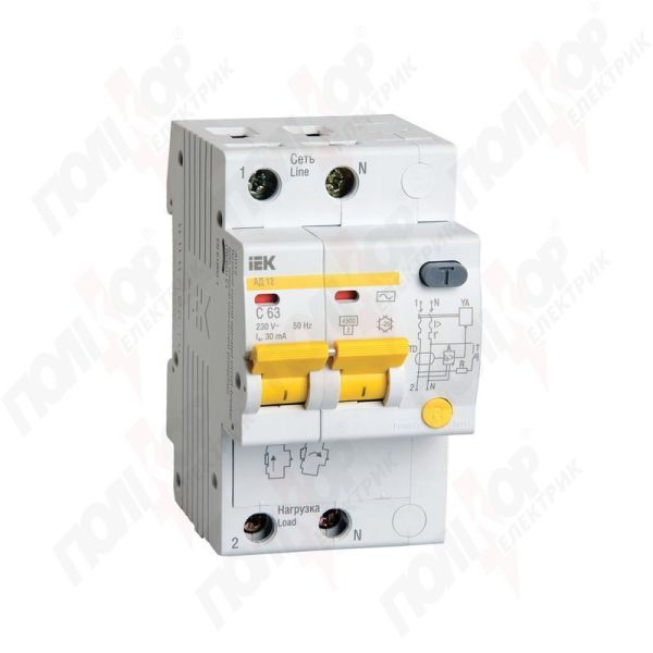 Диференційний автоматичний вимикач АД-12 2р С16А/30мА(MAD10-2-016-C-030)