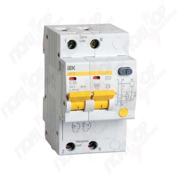 Диференційний автоматичний вимикач АД-12 2р С25А/30мА(MAD10-2-025-C-030)