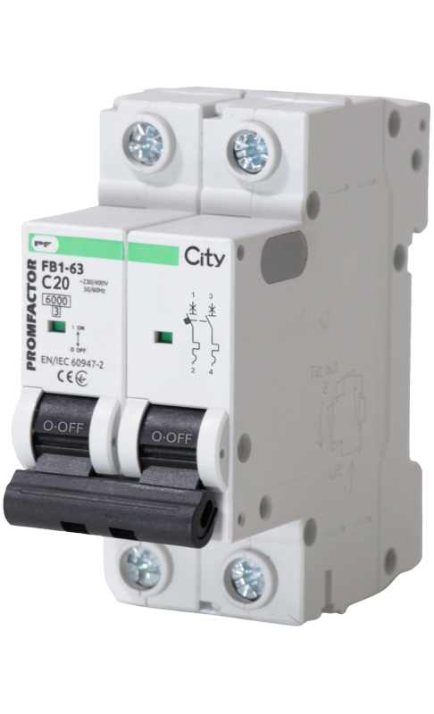 Вимикач автоматичний  FB1-63 2P С16A (6кА) серия CITY Промфактор(FB1CI2016)