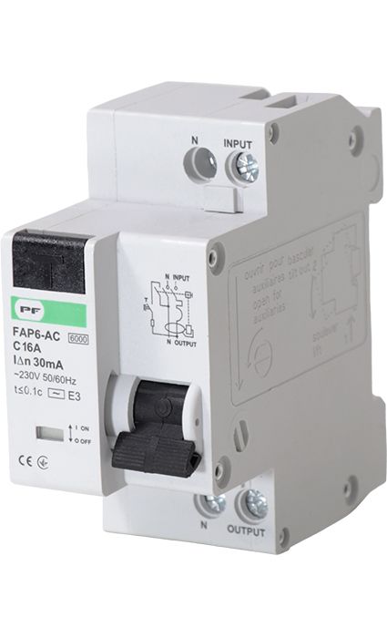 Автомат захисного відключення FAP6-AC "C" 16A/0.03A 2P 6kA Промфактор(FAP06C16030AC)