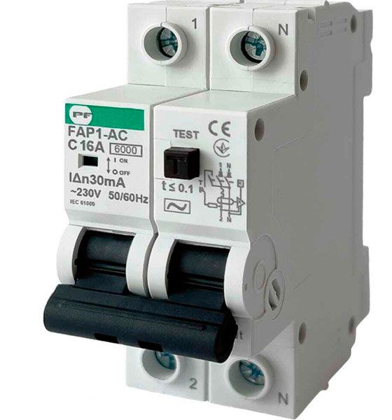 Автомат захисного відключення FAP6-AC "C" 20A/0.03A 2P 6kA Промфактор(FAP06C20030AC)