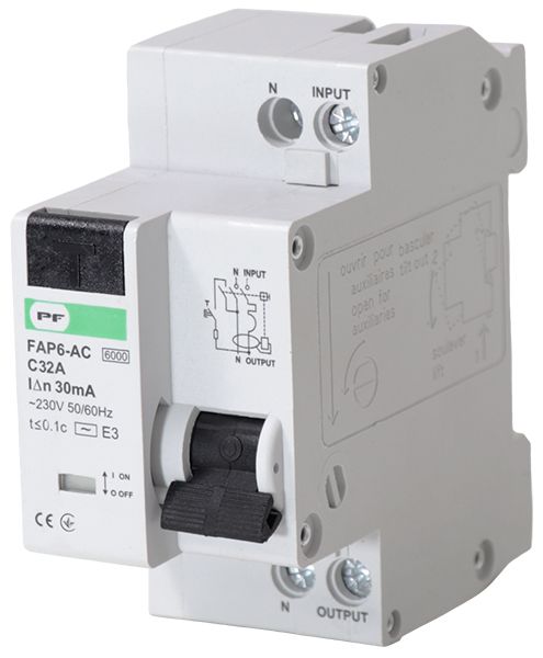 Автомат захисного відключення FAP6-AC "C" 32A/0.03A 2P 6kA Промфактор(FAP06C32030AC)